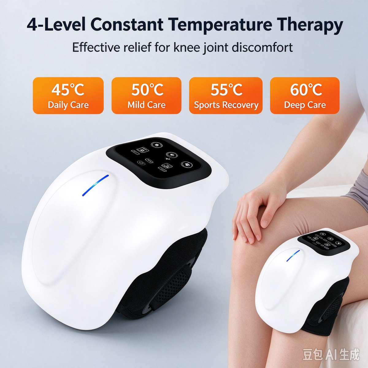 Knee Massager with Heat and Vibration, Infrared Laser Therapy Knee Massager Machine, 4 Levels Heating Wireless Knee Joint Massager for Knee Pain Relief