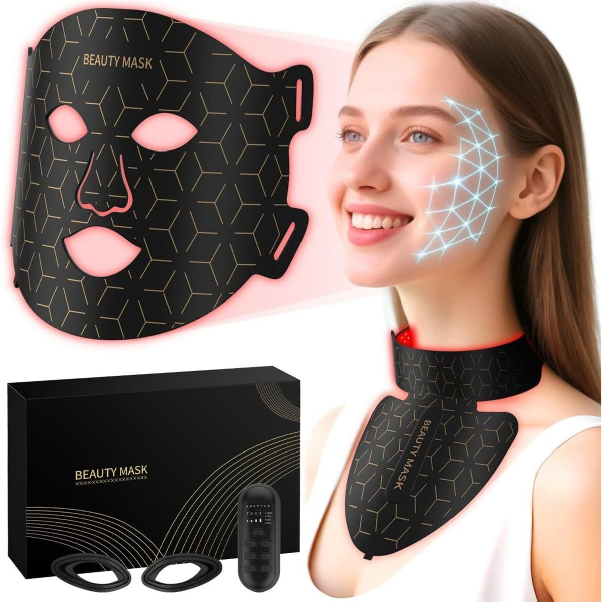 7-Color Silicone LED Facial & Neck Light Therapy Mask neck coverage