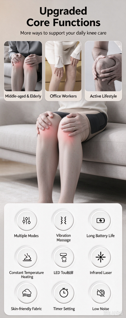 Knee Massager with Heat and Vibration, Infrared Laser Therapy Knee Massager Machine, 4 Levels Heating Wireless Knee Joint Massager for Knee Pain Relief
