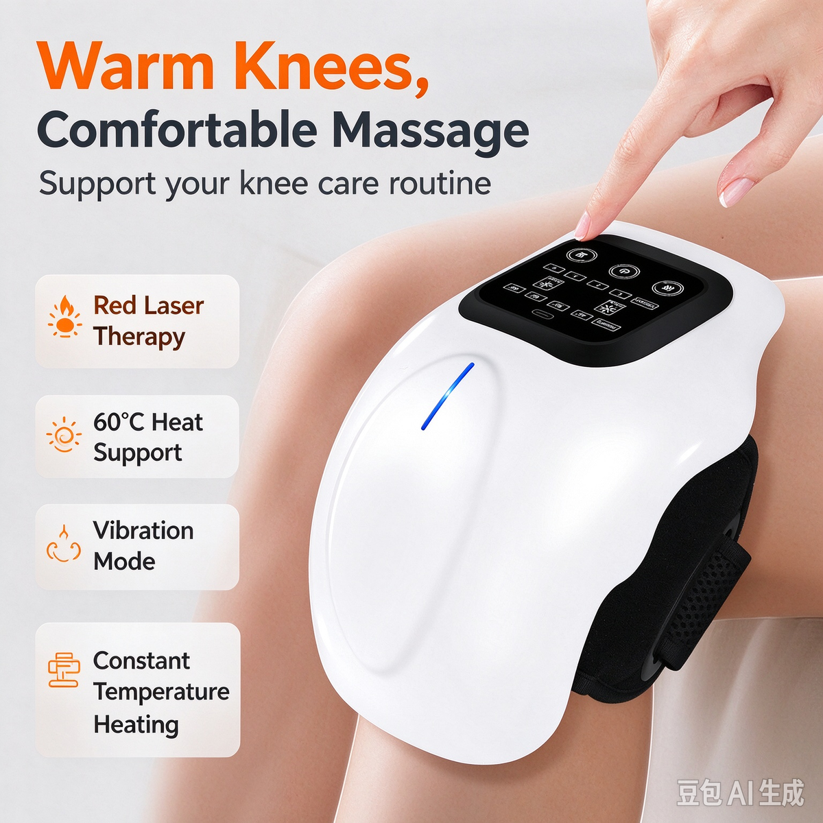 Knee Massager with Heat and Vibration, Infrared Laser Therapy Knee Massager Machine, 4 Levels Heating Wireless Knee Joint Massager for Knee Pain Relief